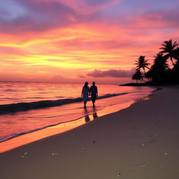 A tranquil sunset over a calm ocean, with vibrant shades of orange, pink, and purple filling the sky
