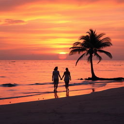 A tranquil sunset over a calm ocean, with vibrant shades of orange, pink, and purple filling the sky