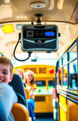 A high-tech device designed for school buses, showcasing its advanced breath detection technology used to ensure the safety of student transport