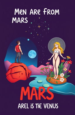A whimsical illustration depicting the concept of "Men Are from Mars, Women Are from Venus"