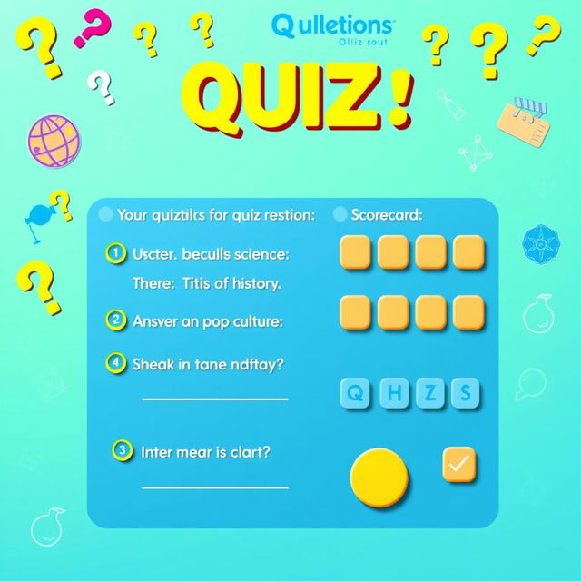 A colorful and engaging quiz layout featuring multiple-choice questions