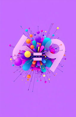 An abstract representation of the mathematical result of 6 multiplied by 9, creatively visualized as a vibrant explosion of colors and shapes, incorporating elements that symbolize six and nine, such as six circular forms and nine angular forms, merging into a harmonious composition