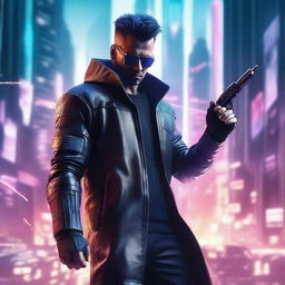 Create a hyper-realistic, 4K image of a cool, handsome man in cyberpunk attire, fighting with a claw weapon