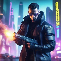 Create a hyper-realistic, 4K image of a cool, handsome man in cyberpunk attire, fighting with a claw weapon