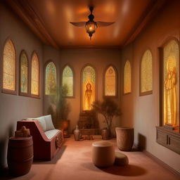 Classic environment imbued with a profound sense of peace and spirituality, featuring quiet corners, calming colors, and symbolic spiritual elements.