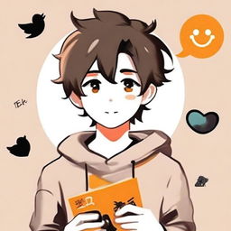 Create an image of a young male character personifying the Wattpad app