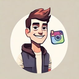 Create an image of a young male character personifying the Instagram app