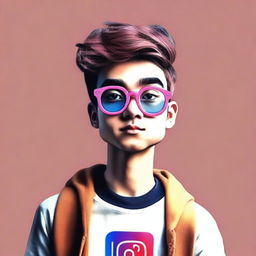 Create an image of a young male character personifying the Instagram app