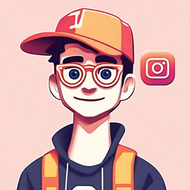 Create an image of a young male character personifying the Instagram app