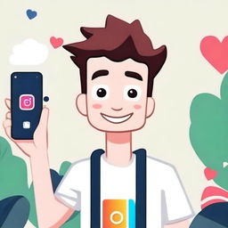 Create an image of a young male character personifying the Instagram app