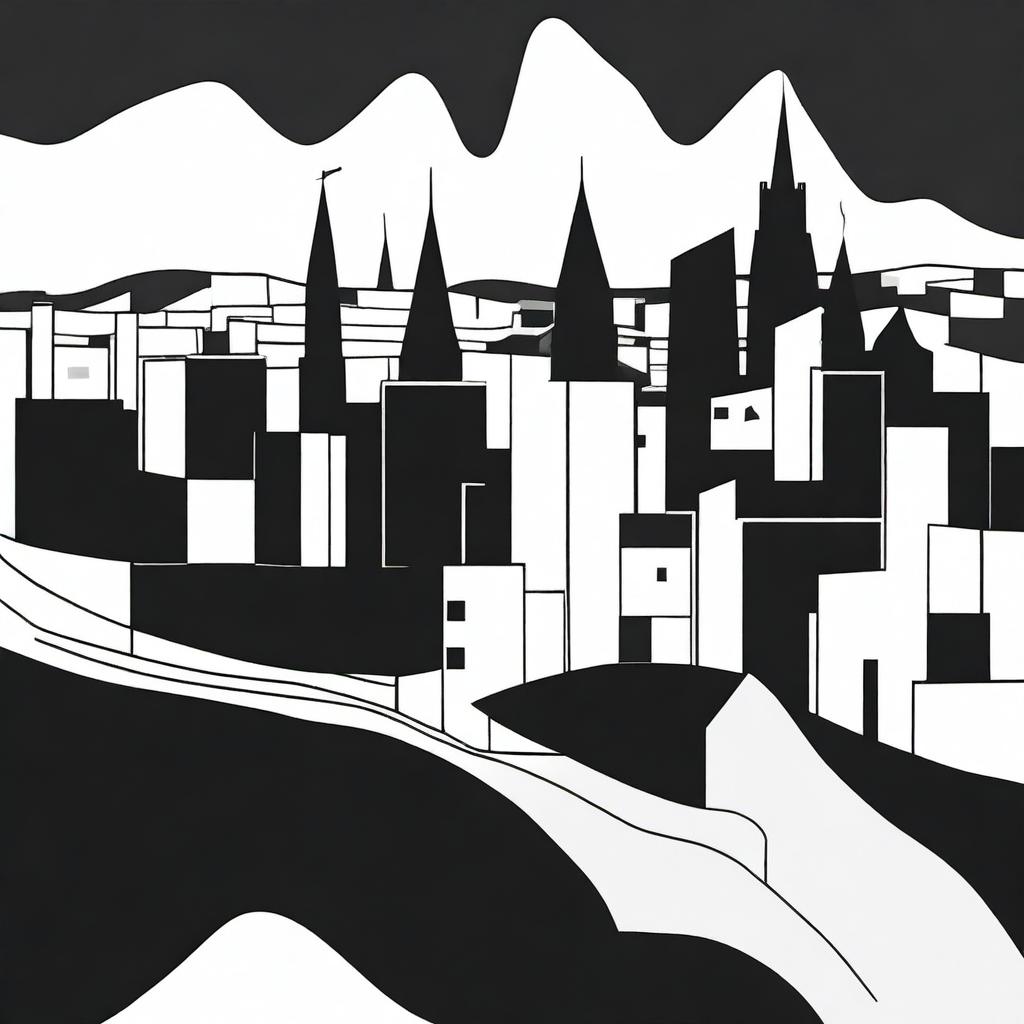 Generate a black and white, minimalist interpretation of Tallinn city's landscape