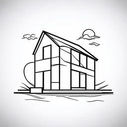 Generate a black and white, bold line tattoo sketch featuring a minimalist house, displaying the essence of minimalism with clean, uncomplicated lines