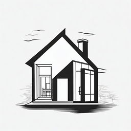 Generate a black and white, bold line tattoo sketch featuring a minimalist house, displaying the essence of minimalism with clean, uncomplicated lines