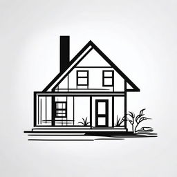 Generate a black and white, bold line tattoo sketch featuring a minimalist house, displaying the essence of minimalism with clean, uncomplicated lines