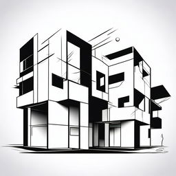 Generate a minimalist, black and white, bold line tattoo sketch of block housing