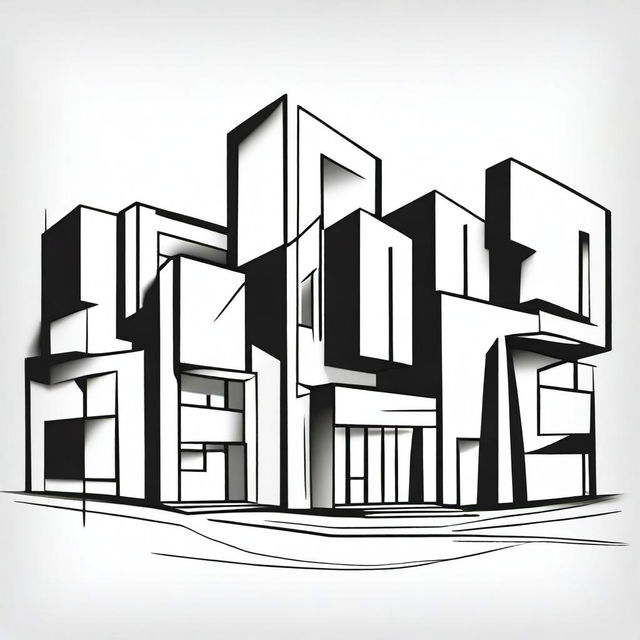 Generate a minimalist, black and white, bold line tattoo sketch of block housing