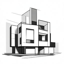 Generate a minimalist, black and white, bold line tattoo sketch of block housing