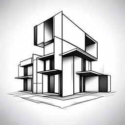 Generate a minimalist, black and white, bold line tattoo sketch of block housing