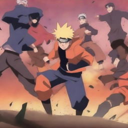 Generate an image featuring dynamic Naruto characters in a vibrant and engaging battle scene.