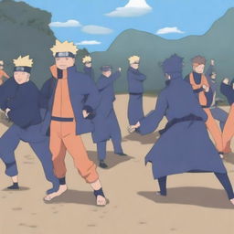 Modify the Naruto battle scene image to have a predominately blue color palette.