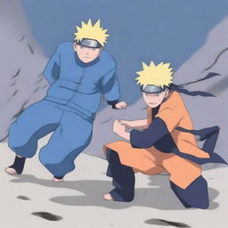 Modify the Naruto battle scene image to have a predominately blue color palette.