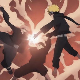 Alter the Naruto battle scene image to show Naruto engaged in an intense fight with Gaara, both demonstrating their unique abilities