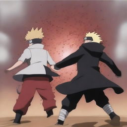 Alter the Naruto battle scene image to show Naruto engaged in an intense fight with Gaara, both demonstrating their unique abilities