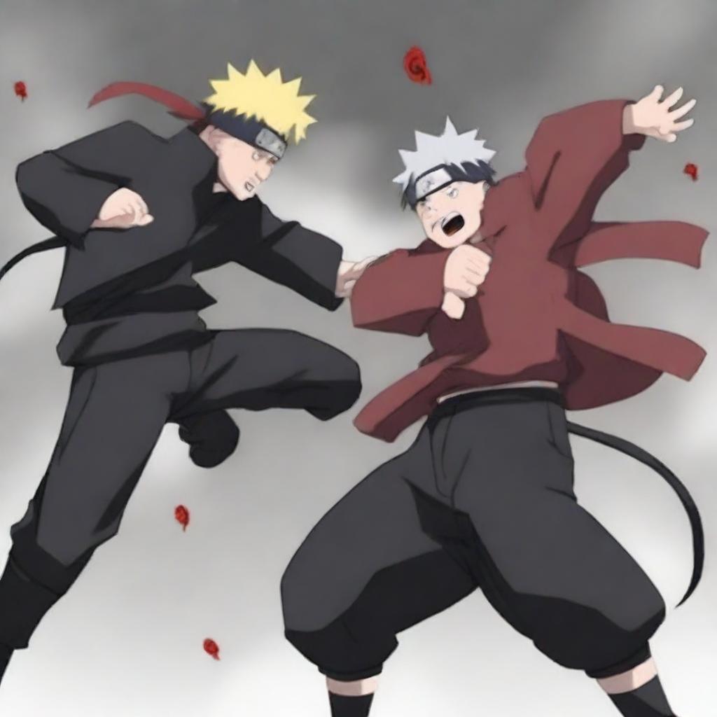 Alter the Naruto battle scene image to show Naruto engaged in an intense fight with Gaara, both demonstrating their unique abilities