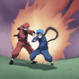 Maintain the predominantly blue color palette in the Naruto and Gaara fight scene.