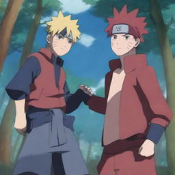 Increase the brightness of the Naruto, Gaara, and the third character's forest fight scene, adding luminosity while maintaining the blue palette