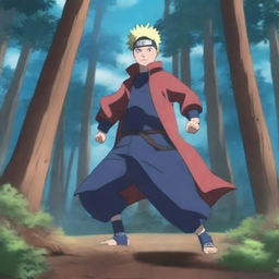 Increase the brightness of the Naruto, Gaara, and the third character's forest fight scene, adding luminosity while maintaining the blue palette