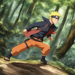 Enhance the resolution of the manga-style Naruto forest fight scene, making it high-definition while preserving all the existing elements