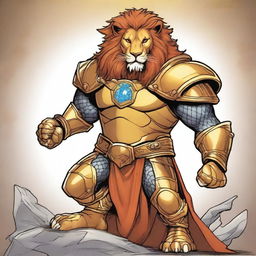 A Marvel comic book style illustration of a dignified lion paladin from Dungeons and Dragons