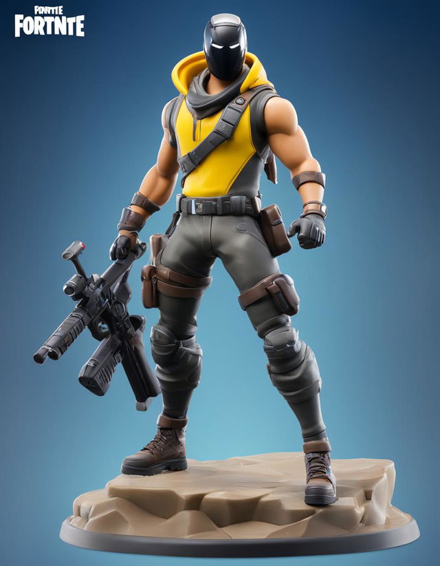 32k HD product photo of a detailed Fortnite action figure posed dynamically.