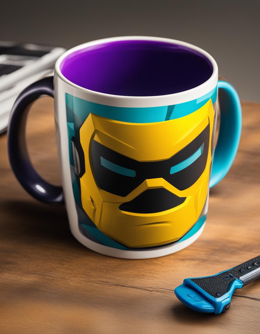 32k HD product photo of a Fortnite-themed mug with vibrant game-inspired designs.