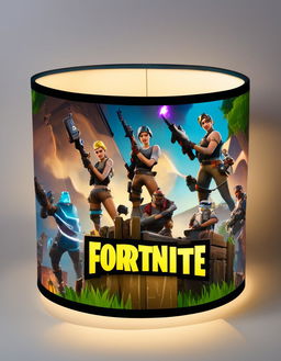 32k HD product photo of a Fortnite-themed lamp shade with vibrant game-inspired designs.