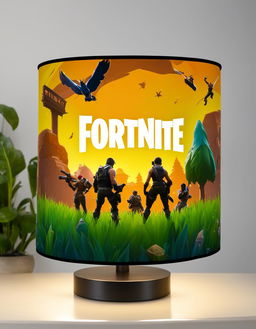 32k HD product photo of a Fortnite-themed lamp shade with vibrant game-inspired designs.