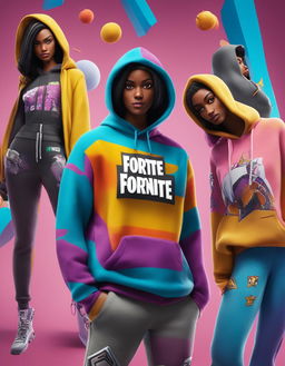 32k HD editorial photo of a luxurious Fortnite-themed cashmere hoodie with game-inspired designs.