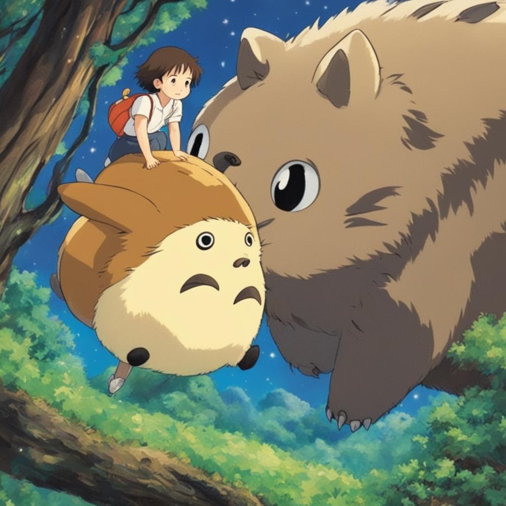 Studio Ghibli themed profile picture featuring a spirited child with a Catbus-like creature, set against a detailed magical forest