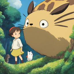 Studio Ghibli themed profile picture featuring a spirited child with a Catbus-like creature, set against a detailed magical forest