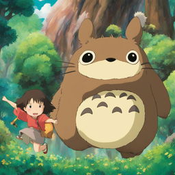 Studio Ghibli themed profile picture featuring a spirited child with a Catbus-like creature, set against a detailed magical forest