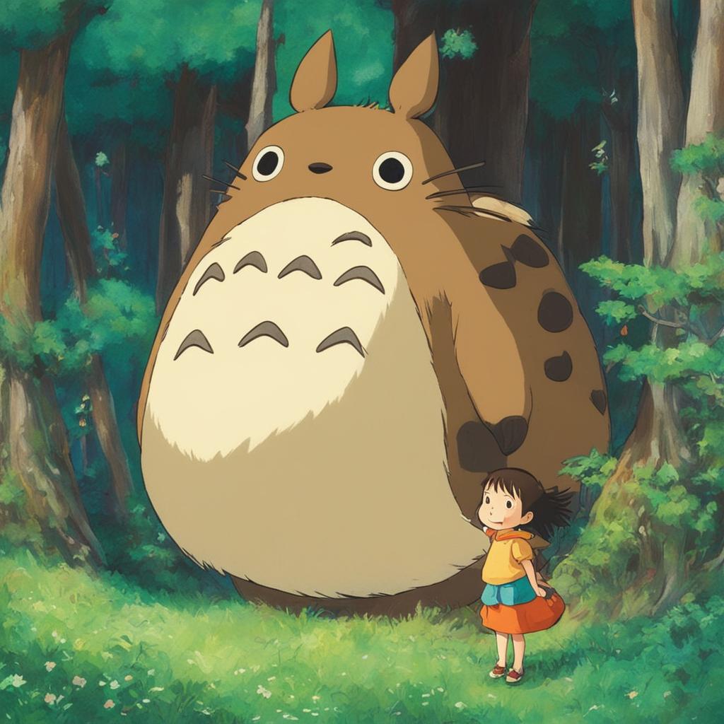 Studio Ghibli themed profile picture featuring a spirited child with a Catbus-like creature, set against a detailed magical forest