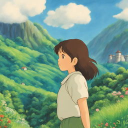 Studio Ghibli-inspired profile picture featuring a young girl in a lush landscape with meticulous details.