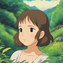 Studio Ghibli-inspired profile picture featuring a young girl in a lush landscape with meticulous details.