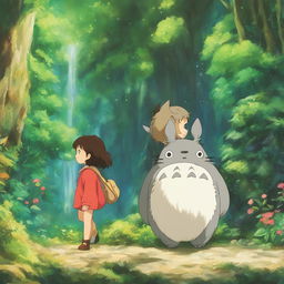 Studio Ghibli-inspired profile picture set in a mystical forest with a character interacting with iconic Ghibli creatures.