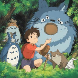 Studio Ghibli-inspired profile picture set in a mystical forest with a character interacting with iconic Ghibli creatures.