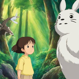 Studio Ghibli-inspired profile picture set in a mystical forest with a character interacting with iconic Ghibli creatures.