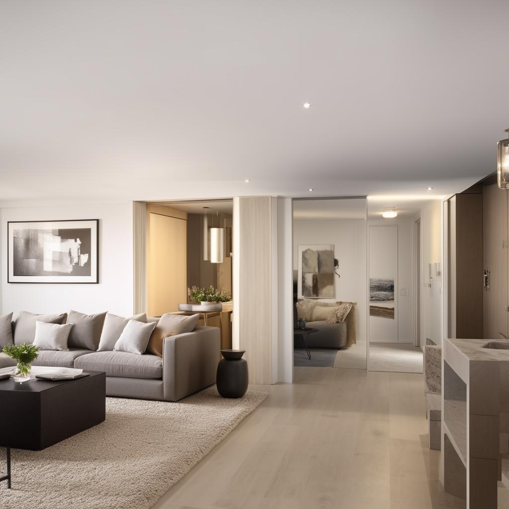 A modern and stylish three bedroom, two bathroom apartment with a large, open-concept living area and high-end finishes.