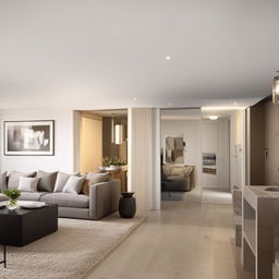 A modern and stylish three bedroom, two bathroom apartment with a large, open-concept living area and high-end finishes.