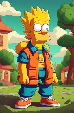 A portrait of Goku reimagined as a Simpsons character in a retro 90s cartoon style.